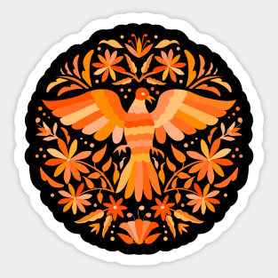 Flying Bird - Mexican Otomí Design in Orange Shades by Akbaly Sticker